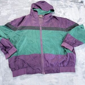 Athletic Works Mens Silk Windbreaker Jacket Purple Green Colorblock Vintage